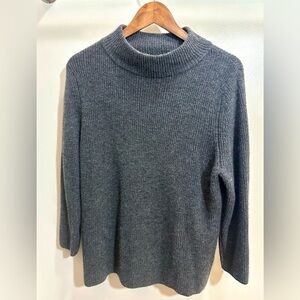 Forte Cashmere Mock Neck 3/4 Sleeve Sweater Pullover Charcoal Gray XL